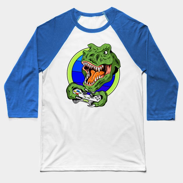 T-Rex Dino Gamer Baseball T-Shirt by machmigo